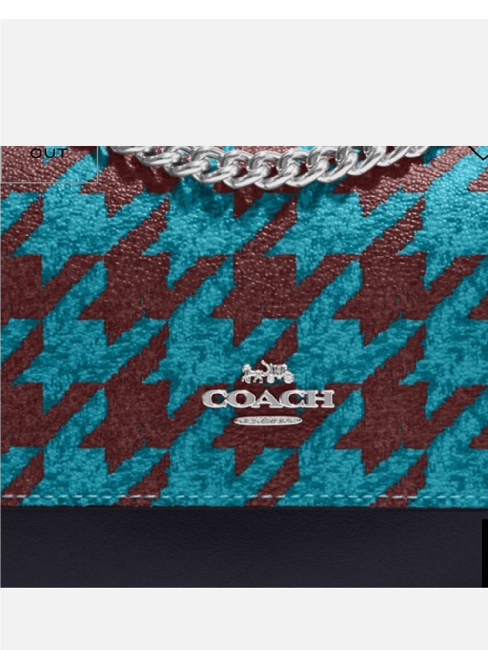 COACH MINI Klare Teal and Burgundy Houndstooth Crossbody with Black Trim - Picture 7 of 8
